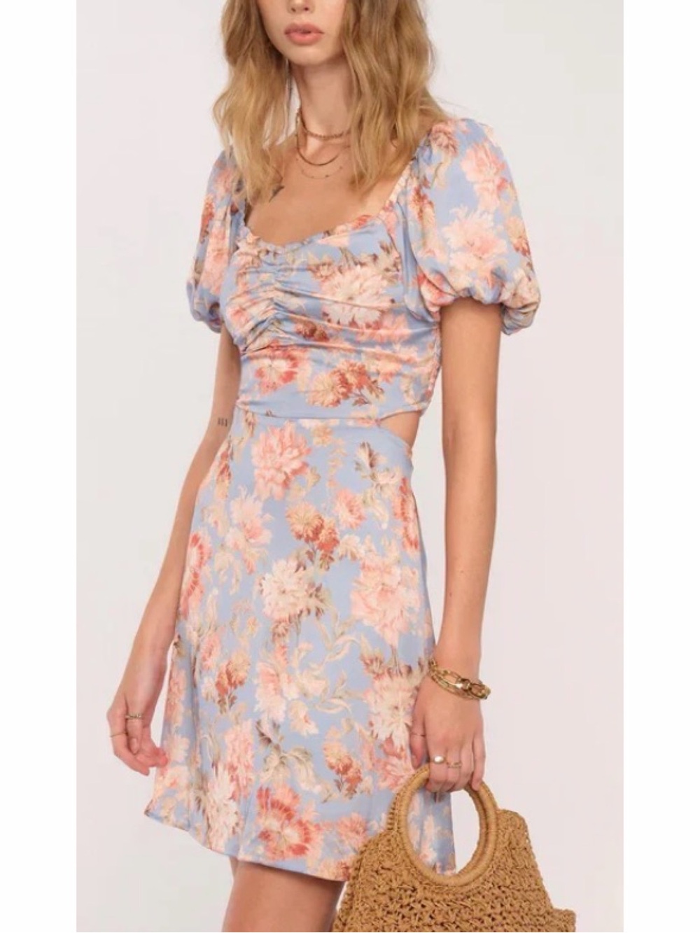 Heartloom Marissa Floral Cutout Mini Dress Blue NEW
